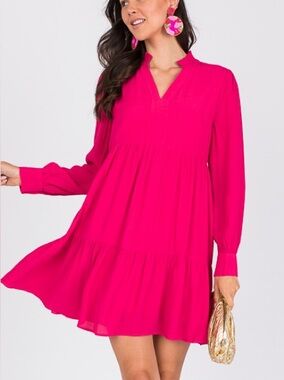 KARLIE Tiered Pink Dress